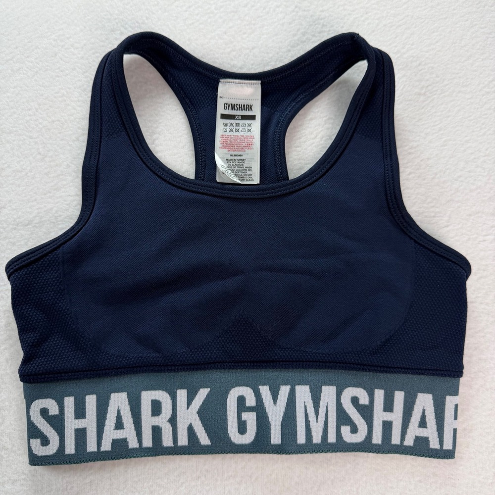 Gymshark Flex Seamless Sports Bra Navy Blue Teal Racerback Womens XS Workout